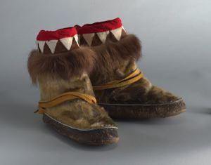 Image of Fur Boots with Red and White Trim